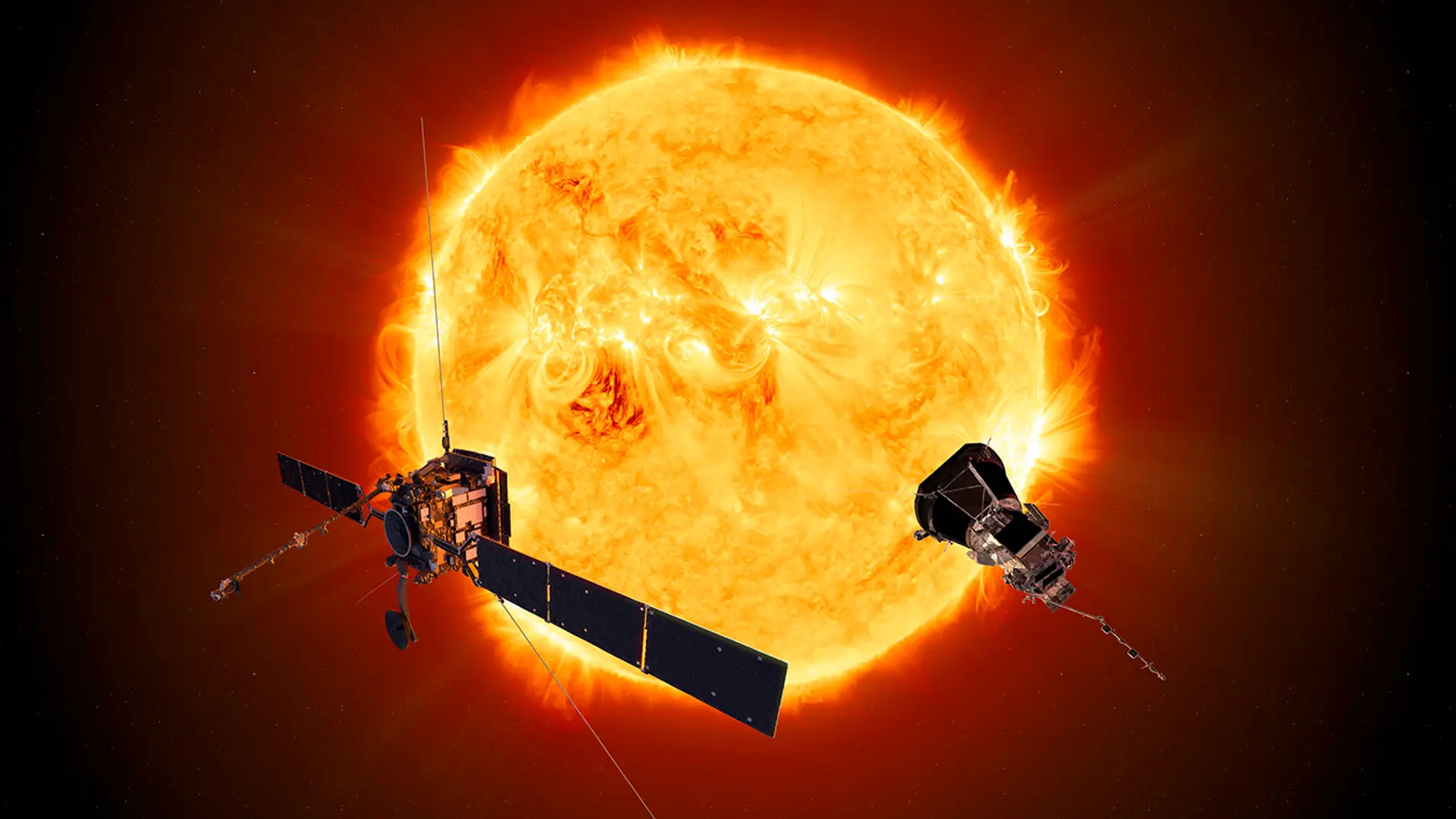 Ilustración de las naves Solar Orbiter y Parker Solar Probe