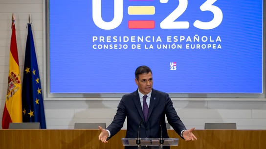 Pedro Sánchez, durante el acto en el que se presentó la propuesta estratégica de la Presidencia española de la UE. Pedro Sánchez, durante el acto en el que se presentó la propuesta estratégica de la Presidencia española de la UE.
