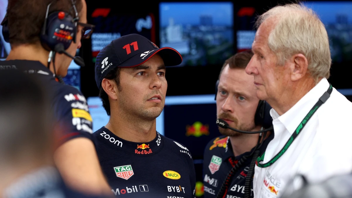 Sergio Pérez, con Helmut Marko