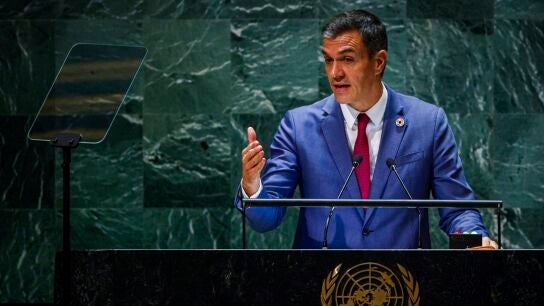 El presidente del Gobierno, Pedro S&aacute;nchez, durante su discurso ante la ONU