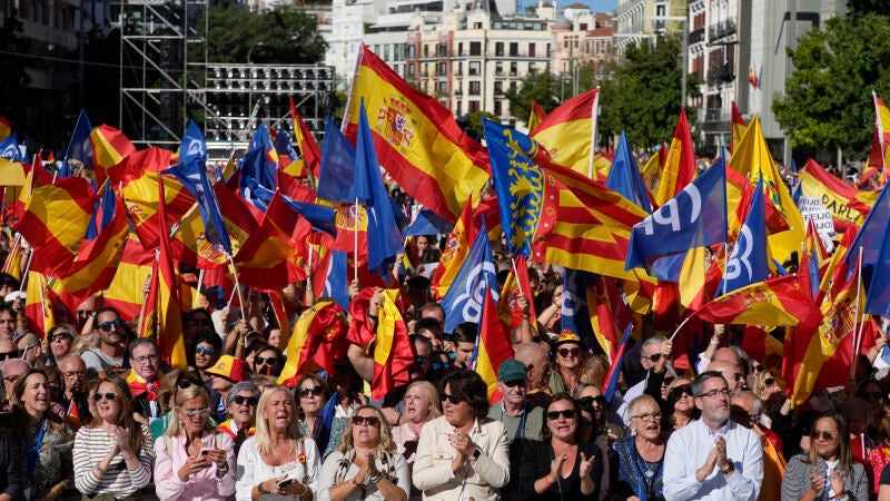 Acto del PP contra la amnistía en la plaza Felipe II de Madrid