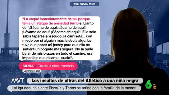 El terrible relato de la tía de la niña insultada en el Metropolitano: "Se despierta pensando que van a por ella" El terrible relato de la tía de la niña insultada en el Metropolitano: "Se despierta pensando que van a por ella"