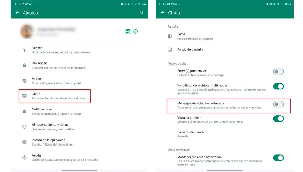 Desactivando vídeos instantáneos Desactivando vídeos instantáneos