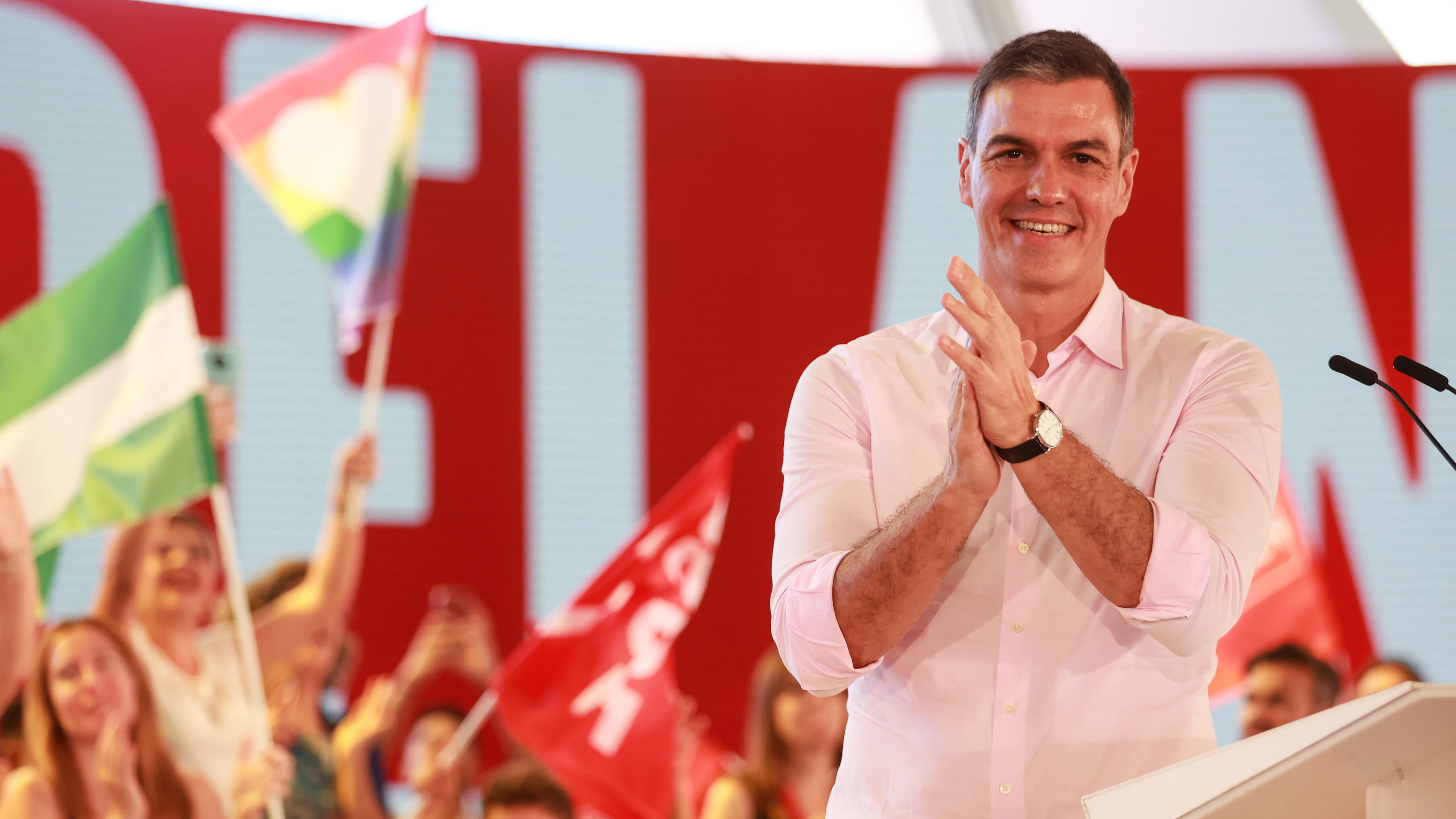 Pedro Sánchez, durante un acto del PSOE en La Rinconada, Sevilla.