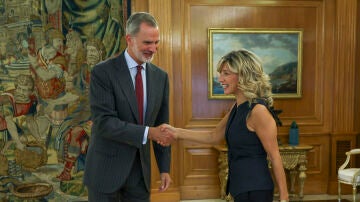 El rey Felipe VI recibe en audiencia a la líder del partido Sumar y vicepresidenta segunda del Gobierno en funciones, Yolanda Díaz.