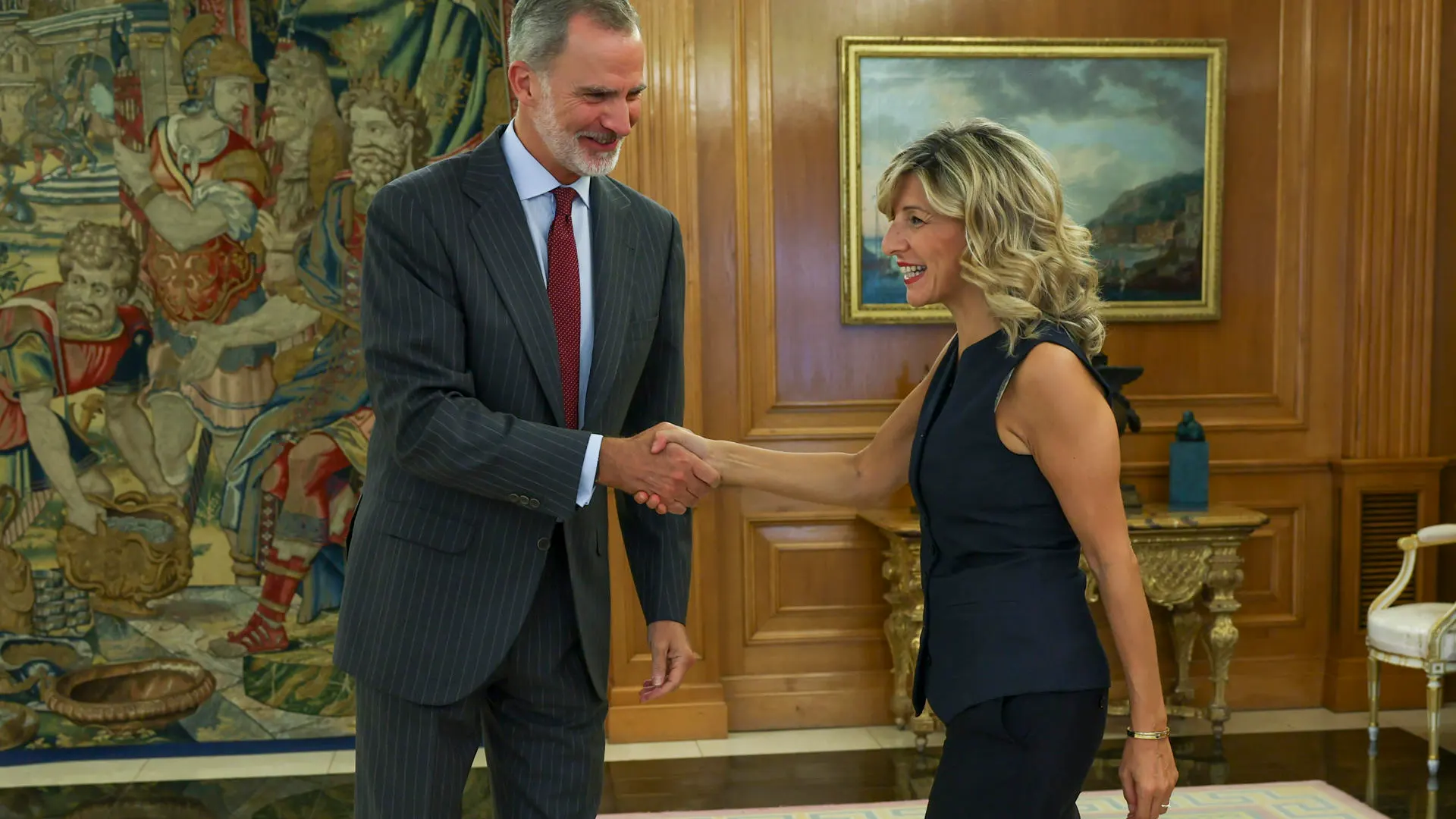 El rey Felipe VI recibe en audiencia a la líder del partido Sumar y vicepresidenta segunda del Gobierno en funciones, Yolanda Díaz.