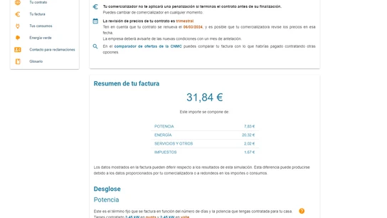 Ejemplo de consulta en 'Entiende tu factura' Ejemplo de consulta en 'Entiende tu factura'
