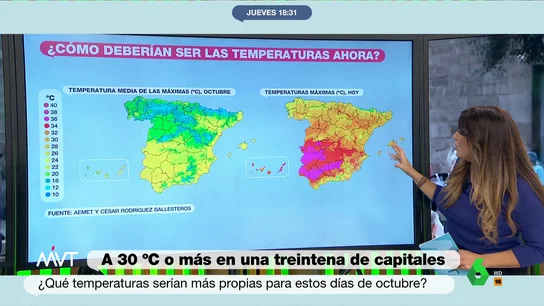 Las temperaturas que tenemos vs. las que deberíamos tener: los mapas que ilustran la anomalía de este calor en octubre Las temperaturas que tenemos vs. las que deberíamos tener: los mapas que ilustran la anomalía de este calor en octubre