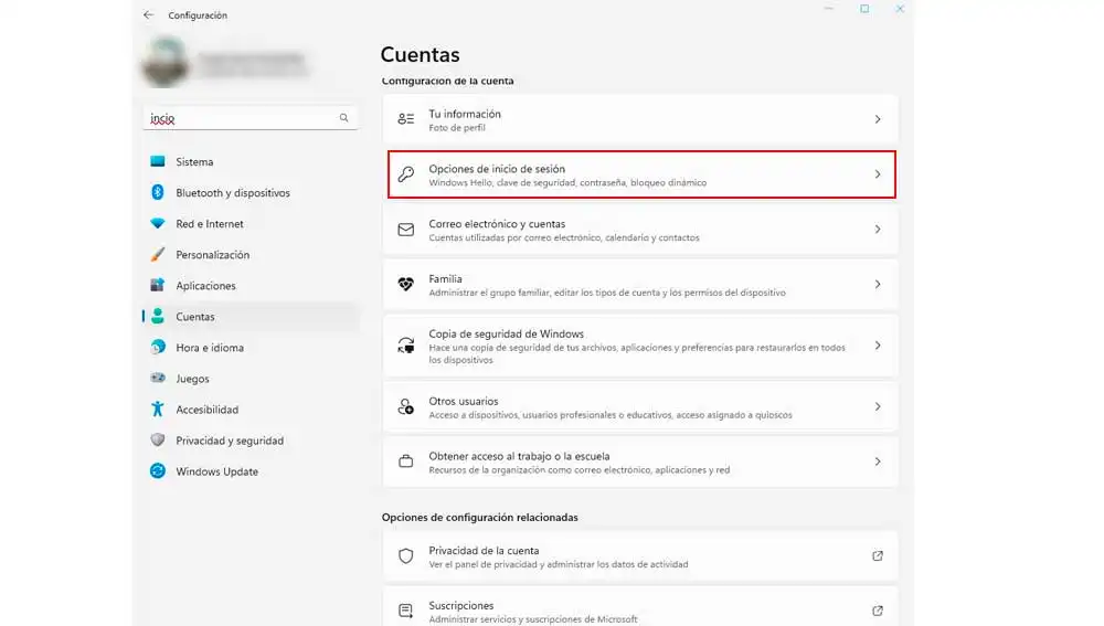 Ajustes de las cuentas en Windows Ajustes de las cuentas en Windows