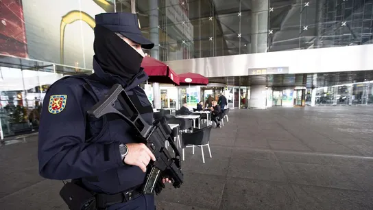Un policía nacional en labores de vigilancia en el aeropuerto de Málaga. Un policía nacional en labores de vigilancia en el aeropuerto de Málaga.