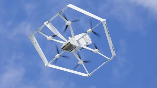 Imagen de archivo de un dron del programa Amazon Prime Air. Imagen de archivo de un dron del programa Amazon Prime Air.
