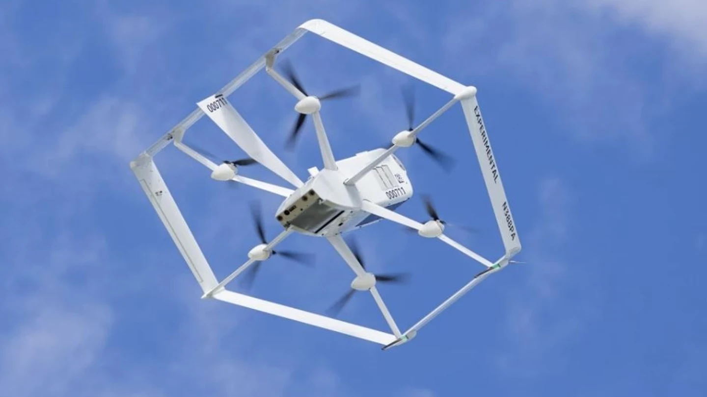 Imagen de archivo de un dron del programa Amazon Prime Air. Imagen de archivo de un dron del programa Amazon Prime Air.