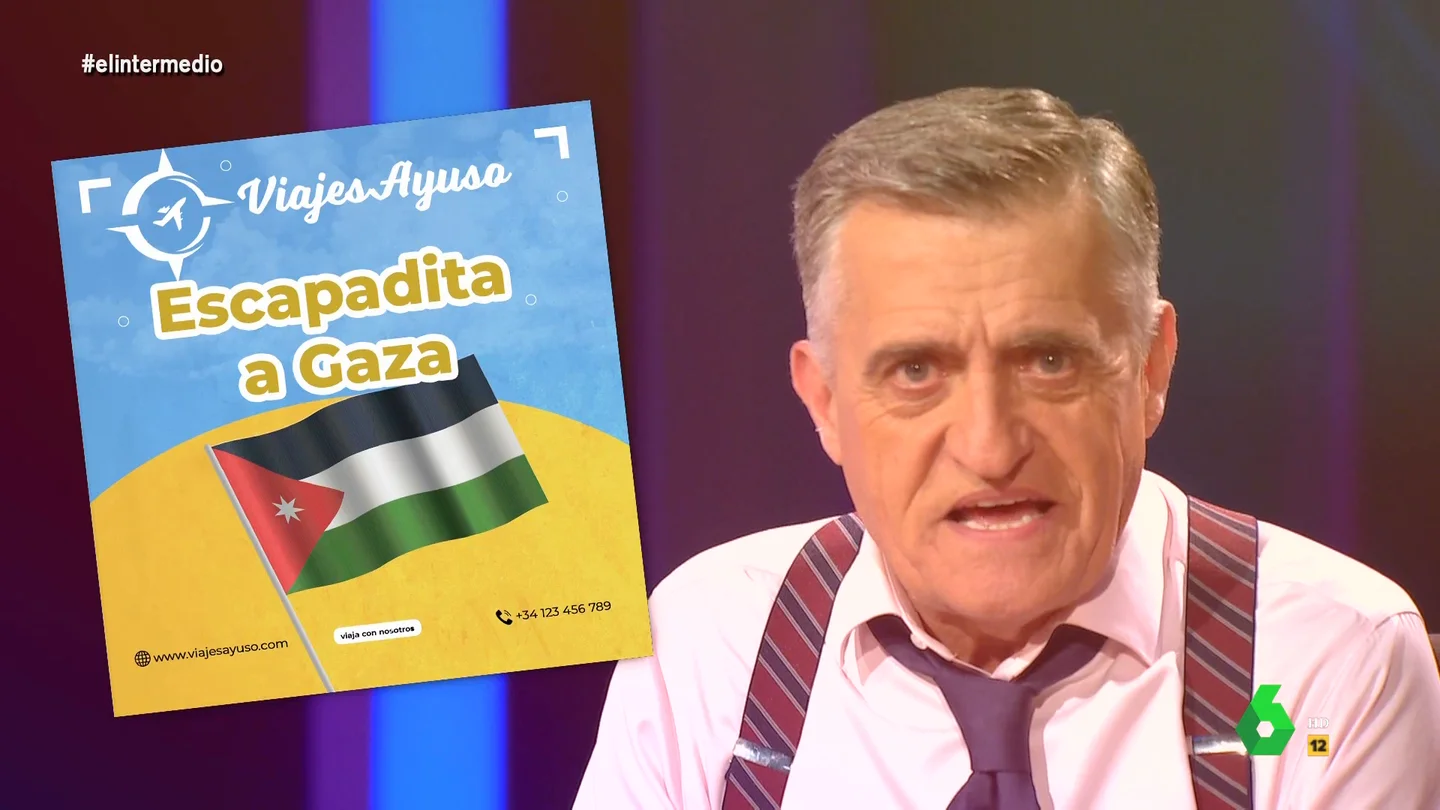 "Escapadita a Gaza", así sería el 'anuncio' de Ayuso en su 'agencia de viajes': " Amigo rojo piojoso, ¿cansado de Cuba?" "Escapadita a Gaza", así sería el 'anuncio' de Ayuso en su 'agencia de viajes': " Amigo rojo piojoso, ¿cansado de Cuba?"