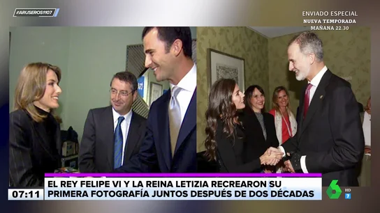 El rey Felipe y la reina Letizia recrean su primera fotografía juntos 20 años después: "Estaba agotada, llevaba todo el día en directo" El rey Felipe y la reina Letizia recrean su primera fotografía juntos 20 años después: "Estaba agotada, llevaba todo el día en directo"