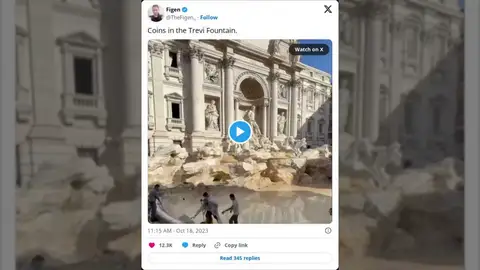 El vídeo viral donde puedes ver los enormes montones de monedas que sacan de la Fontana di Trevi de Roma cada semana El vídeo viral donde puedes ver los enormes montones de monedas que sacan de la Fontana di Trevi de Roma cada semana