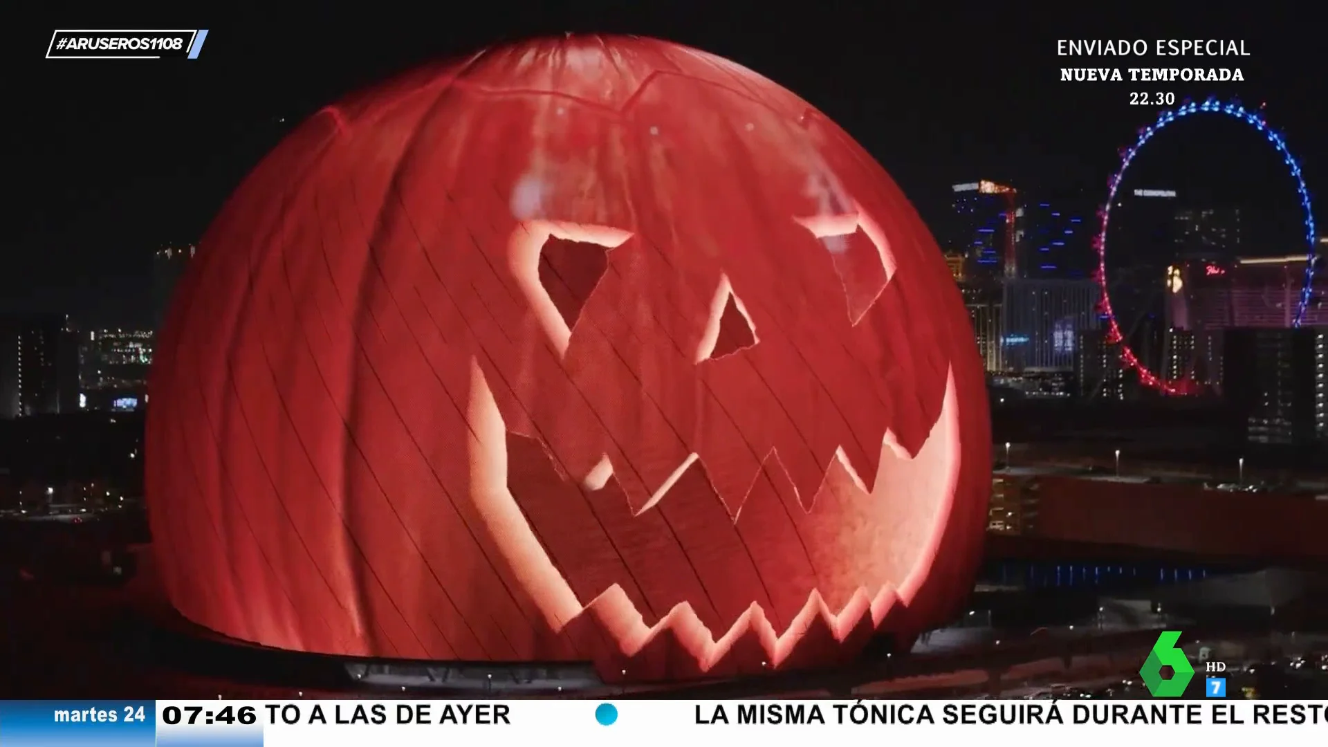 La esfera gigante de Las Vegas que acogió el concierto de U2 se viste de Halloween: así es esta monstruosa calabaza