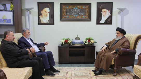 Los líderes de Hamás, Hizbulá y la Yihad Islámica Palestina, en la reunión de este miércoles. Los líderes de Hamás, Hizbulá y la Yihad Islámica Palestina, en la reunión de este miércoles.
