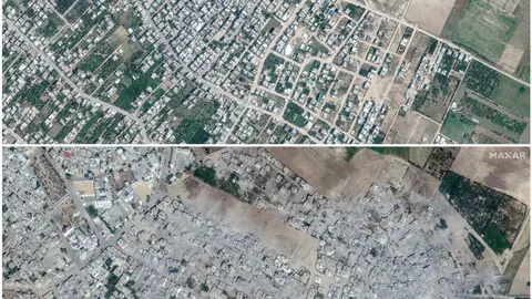 Imágenes a vista de satélite del antes y después de Gaza