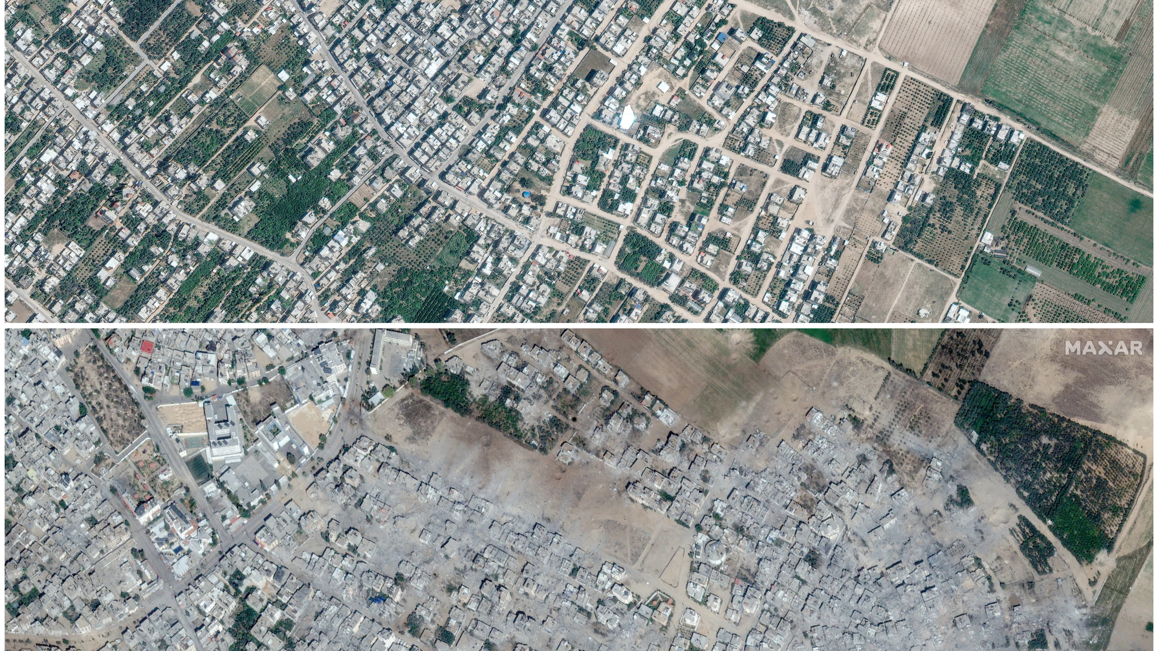 Imágenes a vista de satélite del antes y después de Gaza