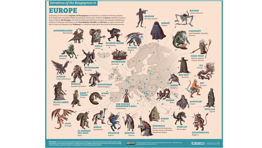 El mapa con la leyenda urbana de cada país de Europa