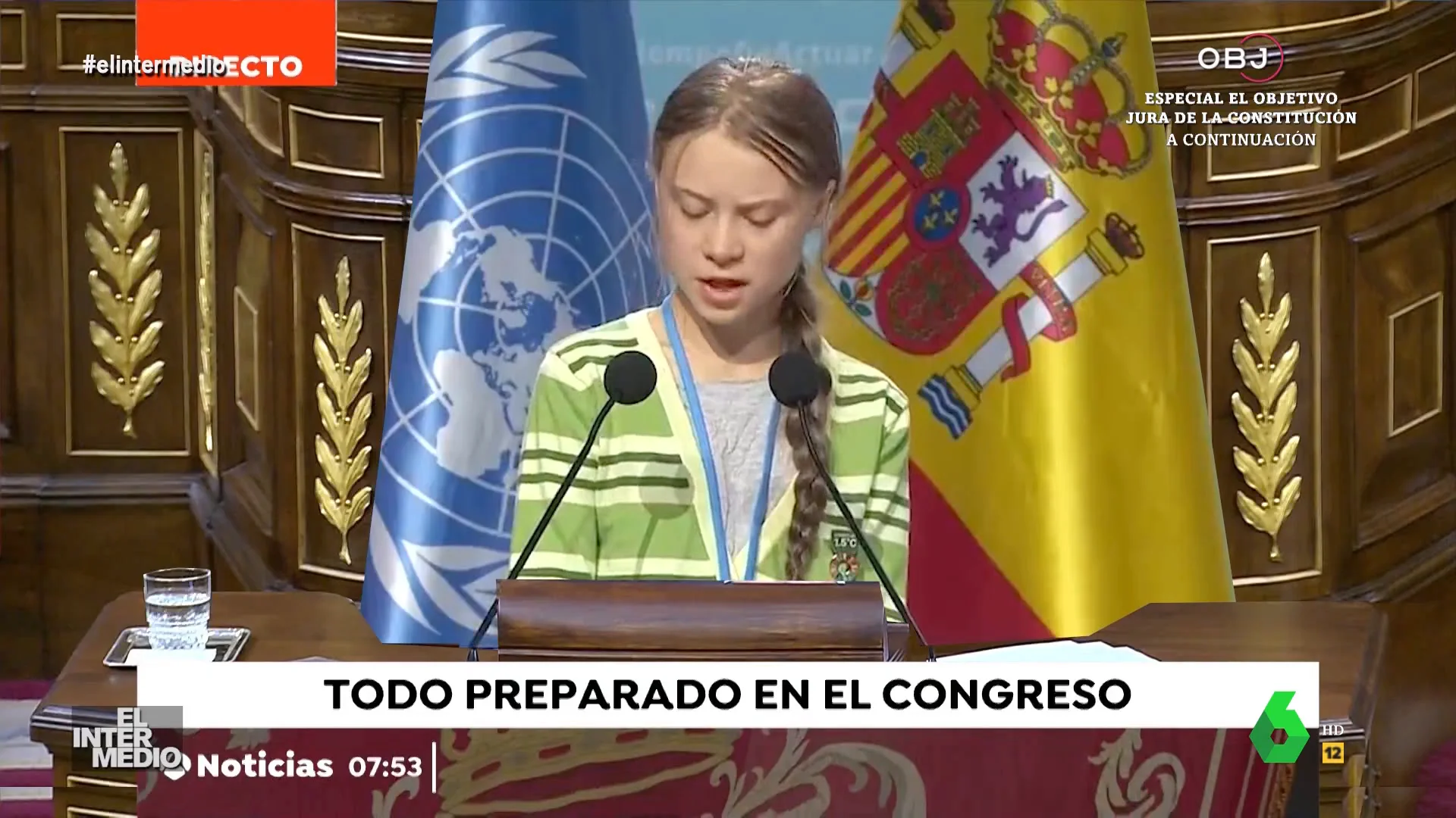 En este montaje de El Intermedio, Greta Thunberg sigue los pasos de la princesa Leonor y jura la Constitución española en el Congreso de los Diputados. El momento en el que la activista medioambiental jura "fidelidad al rey", en este vídeo.