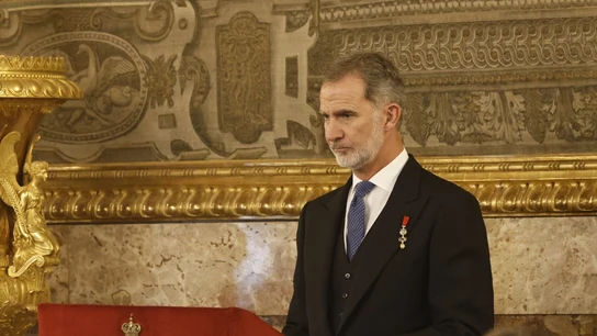 Imagen del rey Felipe VI en el brindis en honor a su hija, la princesa Leonor, tras la jura de la Constitución. Imagen del rey Felipe VI en el brindis en honor a su hija, la princesa Leonor, tras la jura de la Constitución.