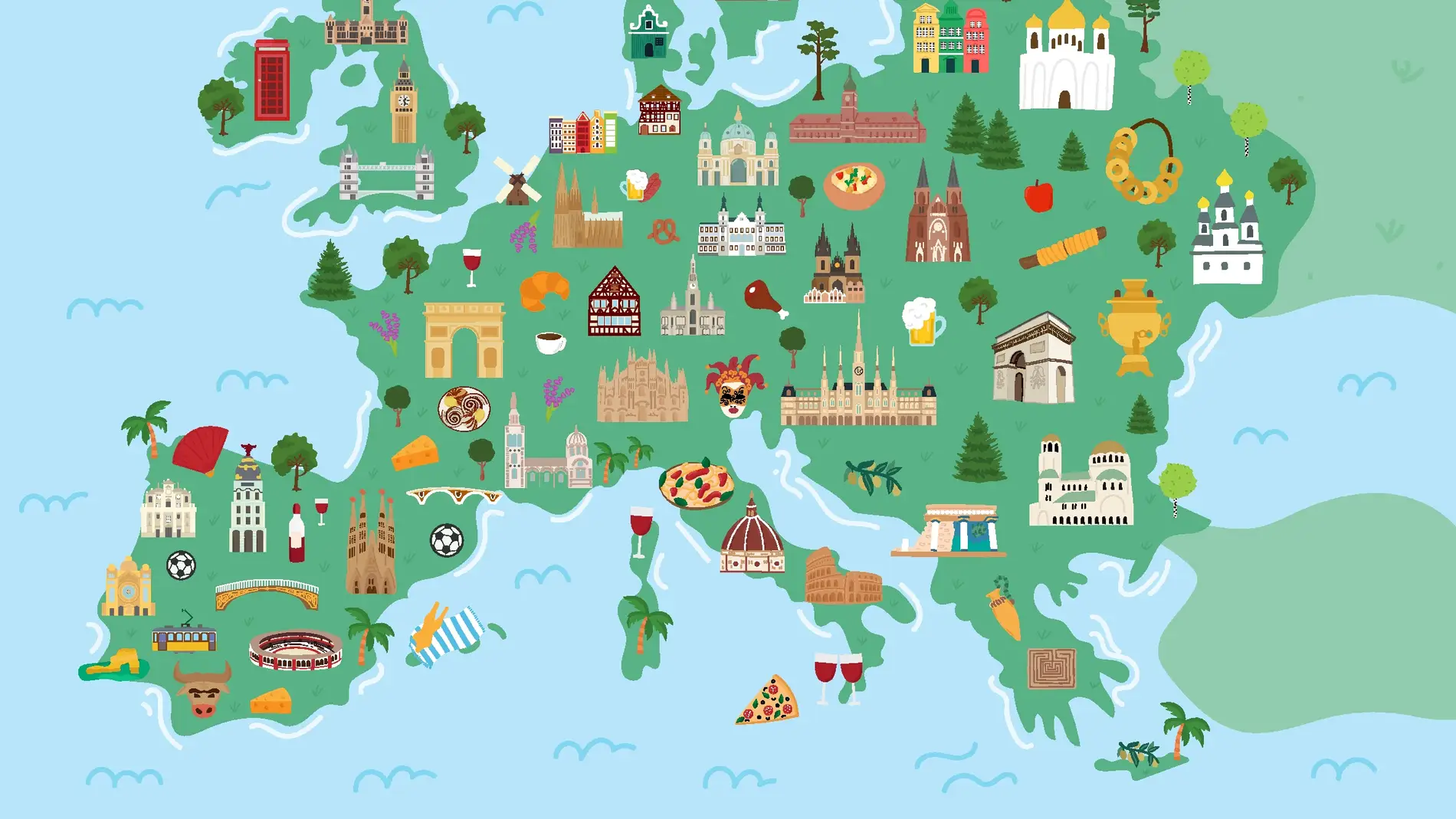 Mapa de Europa con los monumentos de cada país