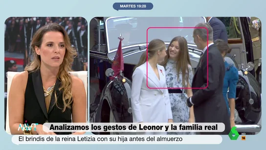 Patrycia Centeno analiza los gestos de cariño entre los reyes, Leonor y Sofía: "Consiguen complicidad con el público" Patrycia Centeno analiza los gestos de cariño entre los reyes, Leonor y Sofía: "Consiguen complicidad con el público"