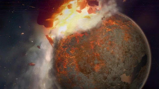 Recreación del impacto de la Tierra con otro planeta Recreación del impacto de la Tierra con otro planeta