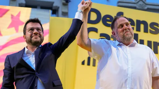 Imagen de archivo del presidente de la Generalitat, Pere Aragonès , junto al presidente de ERC, Oriol Junqueras Imagen de archivo del presidente de la Generalitat, Pere Aragonès , junto al presidente de ERC, Oriol Junqueras
