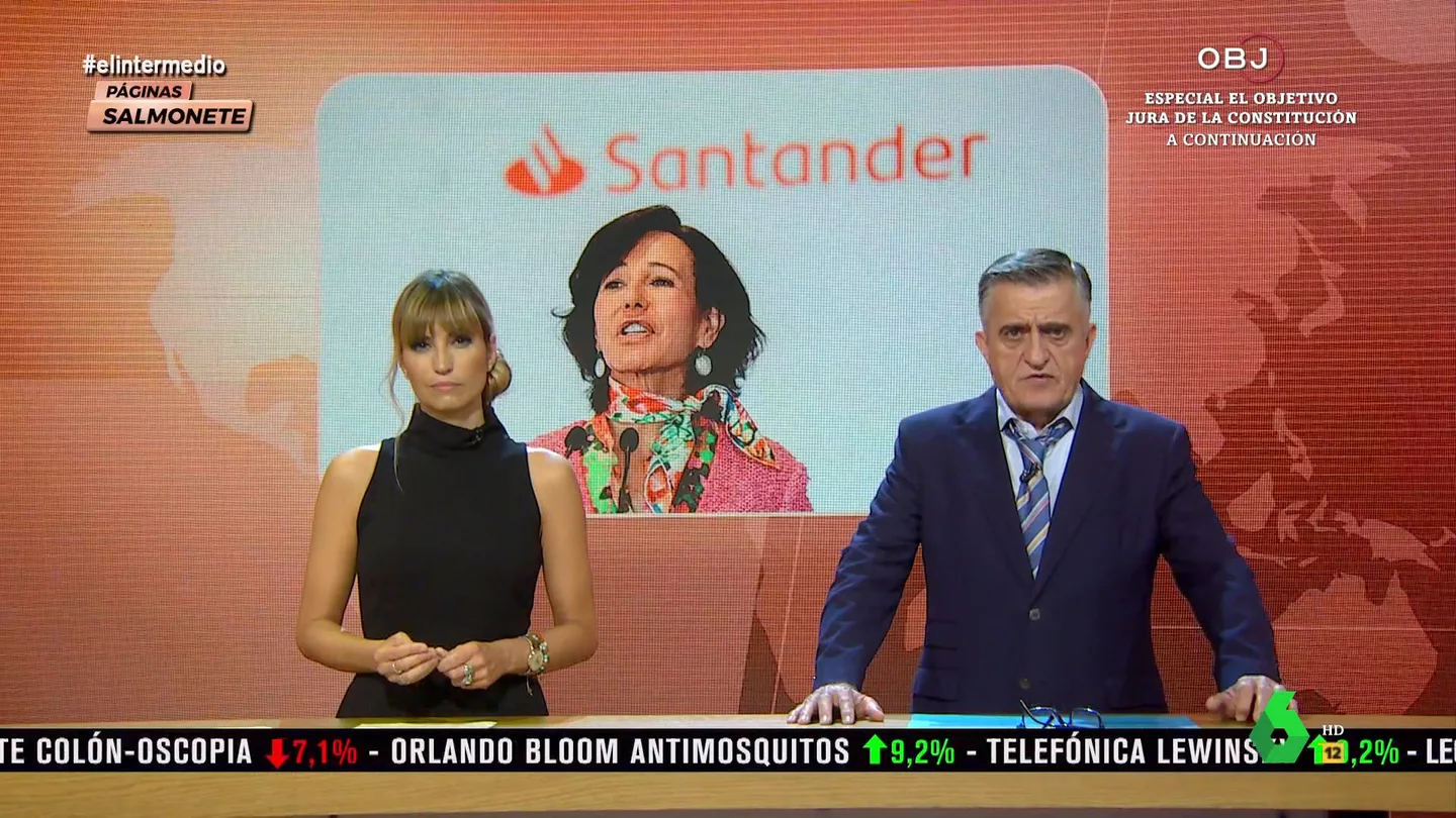 Wyoming traduce a Ana Patricia Botín: Estoy súper a favor de los impuestos, siempre y cuando los paguen los demás En este vídeo, Wyoming y Sandra Sabatés analizan los beneficios récord de los grandes bancos españoles y cómo a pesar de ello, la presidenta del Santander, Ana Patricia Botín, se quejaba en inglés del impuesto extraordinario a la banca.