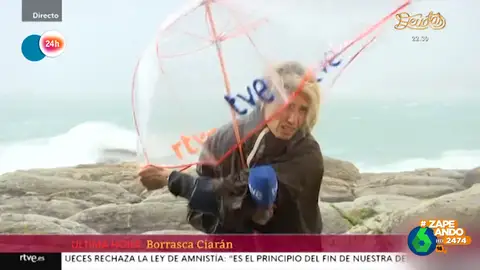 La complicada conexión en directo de una reportera de TVE para informar sobre los efectos de la borrasca Ciarán