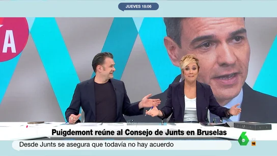 Cristina Pardo, sobre el PSOE en las negociaciones con Junts: Como sea más flexible se va a poner el pie delante de la cabeza Más Vale Tarde analiza con el corresponsal de laSexta en Bruselas, Alexandre Mato, la rueda de prensa sobre las negociaciones entre PSOE y Junts que estaba prevista para las 15:00 horas y cómo su cancelación indicaría que "se habían torcido".