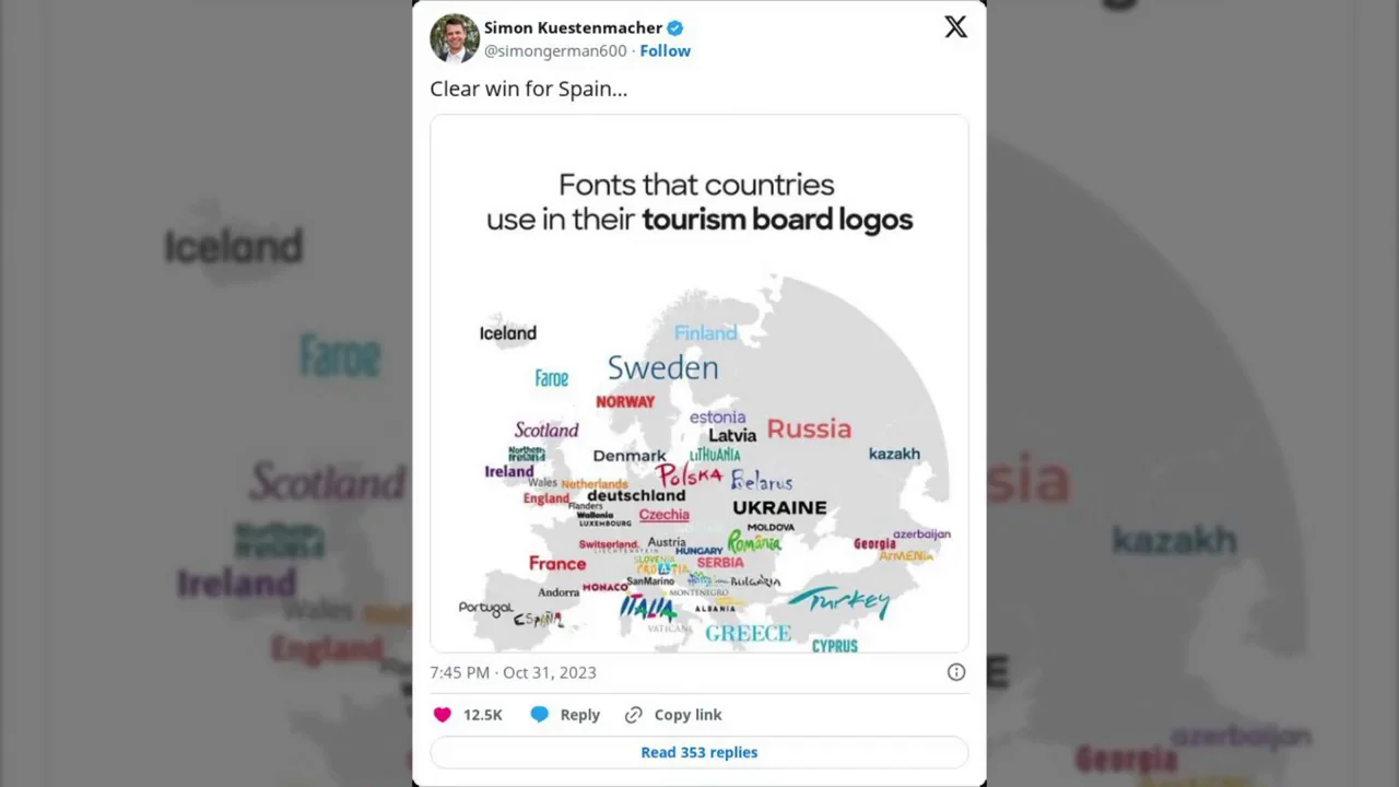 El mapa con los logos tur&iacute;sticos de cada pa&iacute;s de Europa: "Gana claramente Espa&ntilde;a"