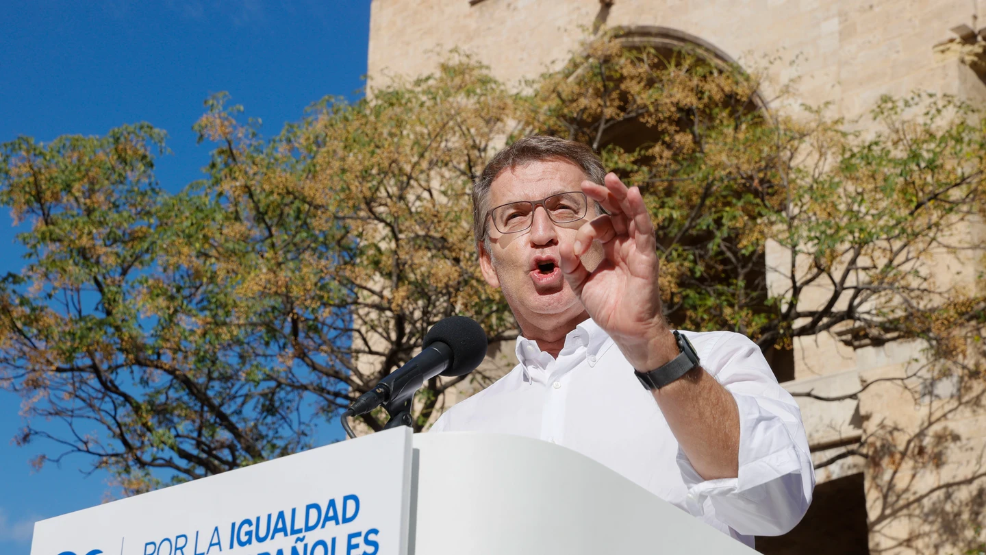 Alberto Núñez Feijóo, durante su intervención en Valencia Alberto Núñez Feijóo, durante su intervención en Valencia