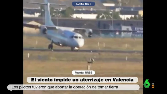 Iñaki López, al ver el aterrizaje abortado de un avión en Valencia En este vídeo, Cristina Pardo e Iñaki López analizan con Joanna Ivars las imágenes más espectaculares que ha dejado la borrasca Domingos, entre ellas los vientos que complicaron el aterrizaje de un avión hasta obligar a abortar la maniobra.