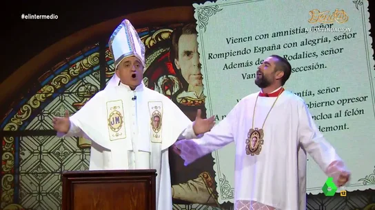 El 'himno aznariano' de Wyoming' y el 'Monaguillo Mateo' contra la amnistía: "Además de por Rodalíes, van a por la secesión" Dani Mateo y El Gran Wyoming protagonizaban un nuevo sermón de la 'Iglesia Aznariana' en el que analizaban las últimas declaraciones de José María Aznar sobre la amnistía y las negociaciones para la investidura de Pedro Sánchez.