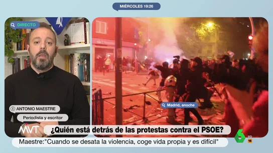 ¿Cuándo terminarán las protestas de ultras frente a la sede del PSOE en Ferraz? Antonio Maestre responde Antonio Maestre analiza en este vídeo de Más Vale Tarde las protestas frente a la sede del PSOE en Ferraz y los disturbios provocados por miembros de extrema derecha y desvela dos puntos clave para que terminen.