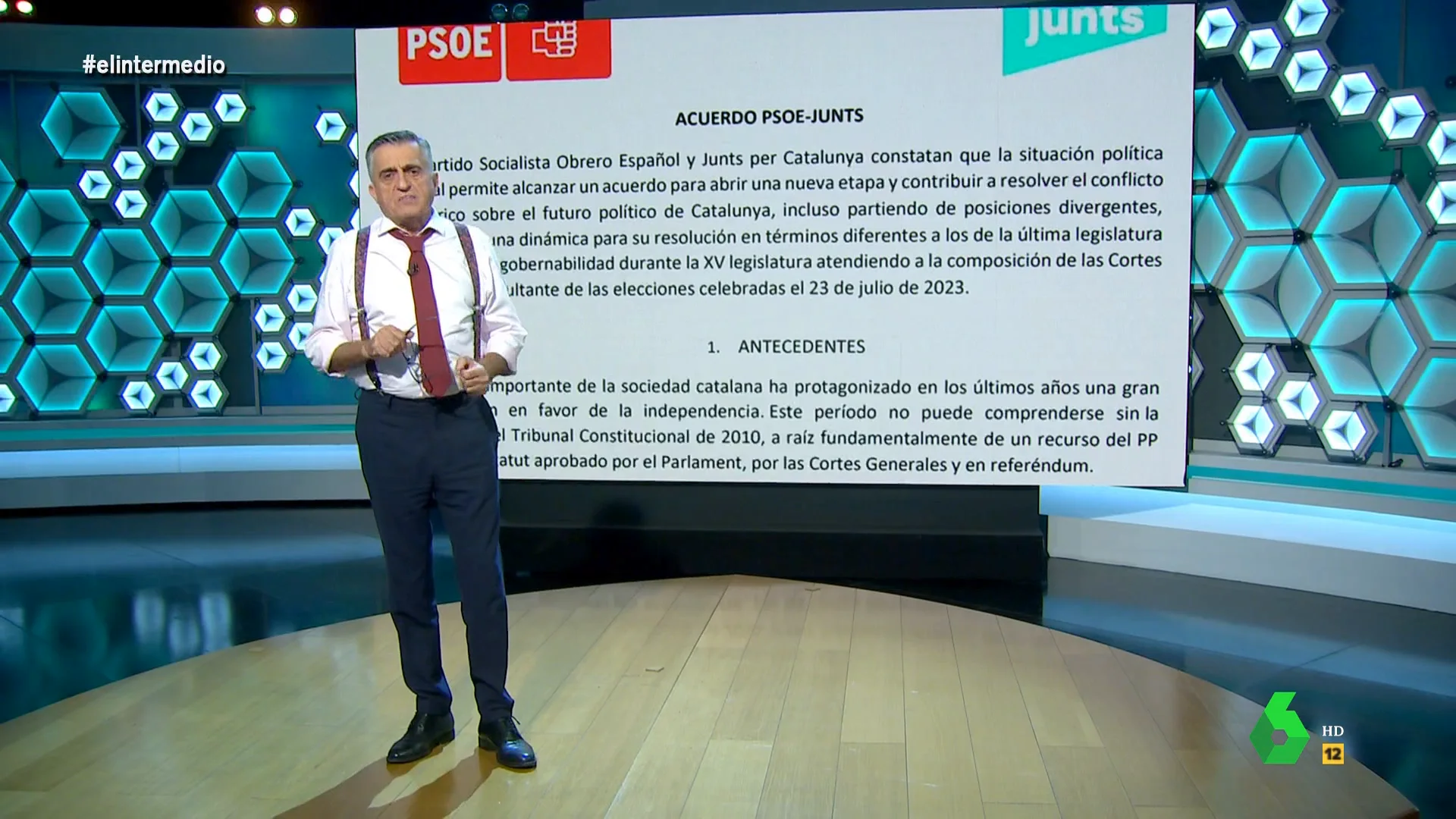 "Como todos los acuerdos, este tampoco es perfecto y hay quien legítimamente se siente dolido y humillado, pero es hora de pensar no solo con generosidad y altura de miras, también con realismo", afirma Wyoming en este vídeo de El Intermedio.