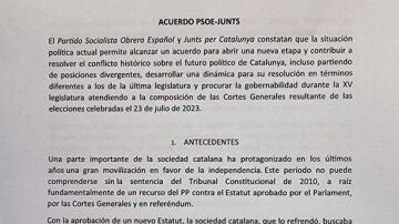 Fragmento del documento del acuerdo PSOE -Junts para la investidura de Pedro Sánchez