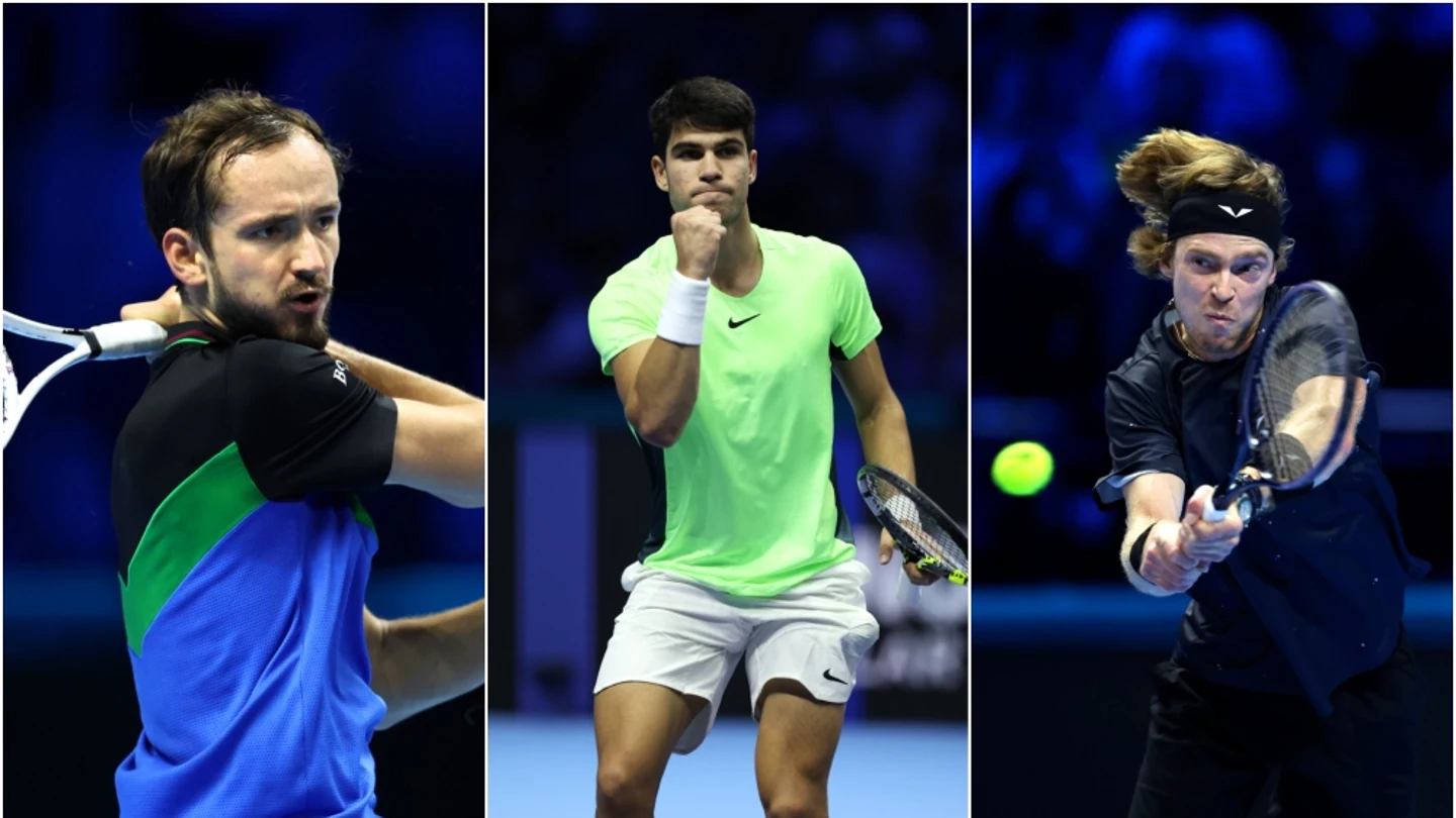 Daniil Medvedev, Carlos Alcaraz y Andrey Rublev Daniil Medvedev, Carlos Alcaraz y Andrey Rublev
