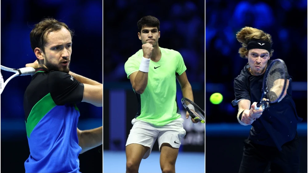 Daniil Medvedev, Carlos Alcaraz y Andrey Rublev