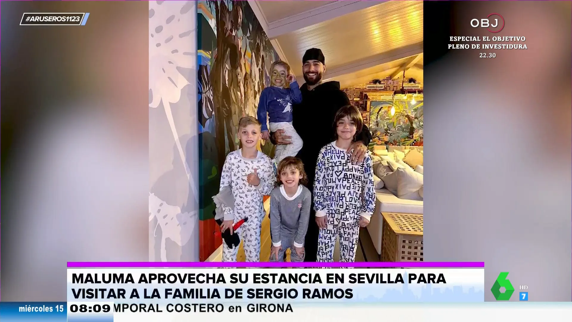 Maluma visita la casa de Sergio Ramos en Sevilla: estas son las fotos con sus hijos en pijama