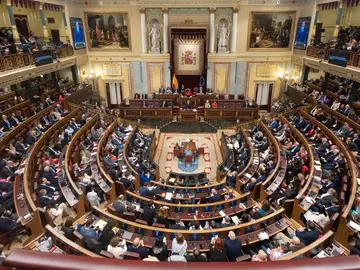 Vista del hemiciclo del Congreso de los Diputados, al comienzo de la sesión de investidura, este miércoles 15. 