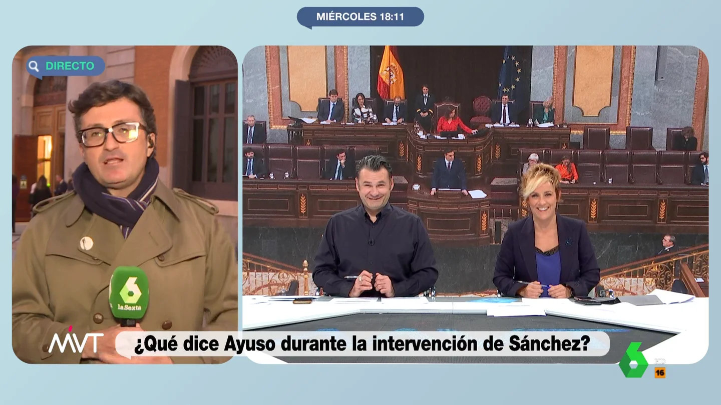 La broma de Cristina Pardo con el lapsus de Jaime Rull a propósito de Ayuso El reportero de laSexta Jaime Rull informa desde el Congreso de los Diputados sobre el comentado momento de Isabel Díaz Ayuso mientras escuchaba a Pedro Sánchez y comente un pequeño error sobre el que Cristina Pardo bromea en este vídeo.
