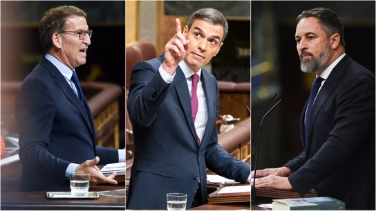 Sánchez, Abascal y Feijóo en el debate de investidura Sánchez, Abascal y Feijóo en el debate de investidura