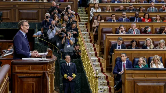 El líder del PP, Alberto Núñez Feijóo, interviene en el debate de investidura de Pedro Sánchez El líder del PP, Alberto Núñez Feijóo, interviene en el debate de investidura de Pedro Sánchez