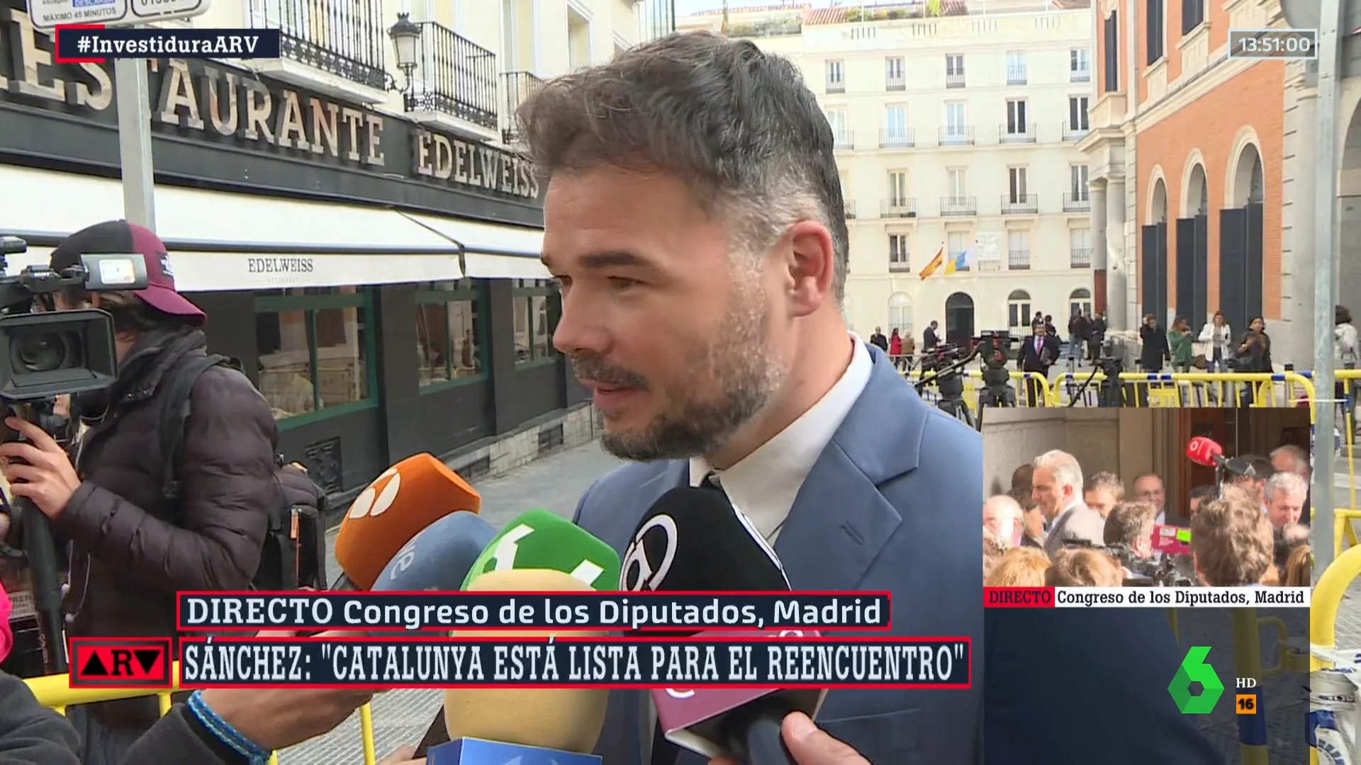 La reacción de Rufián tras el discurso de Pedro Sánchez