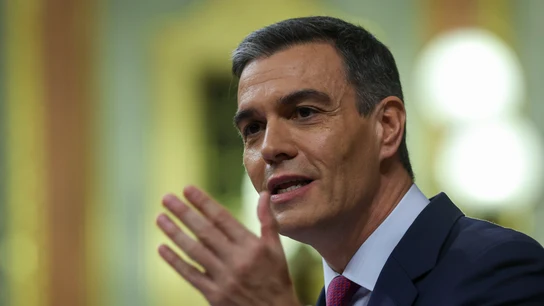 Pedro Sánchez, durante su intervención en la primera sesión de su debate de investidura Pedro Sánchez, durante su intervención en la primera sesión de su debate de investidura