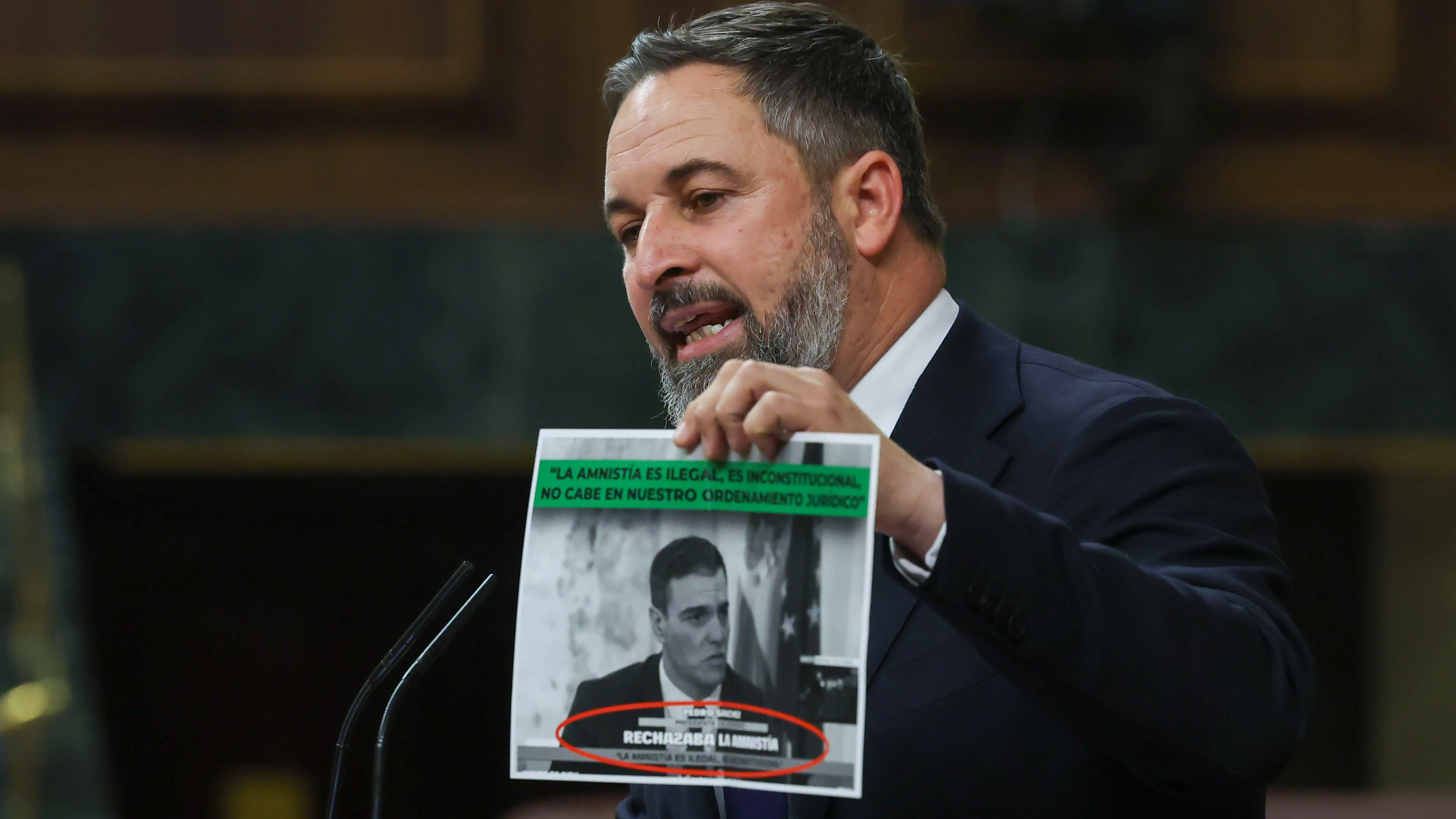 Santiago Abascal, durante su intervención contra Pedro Sánchez